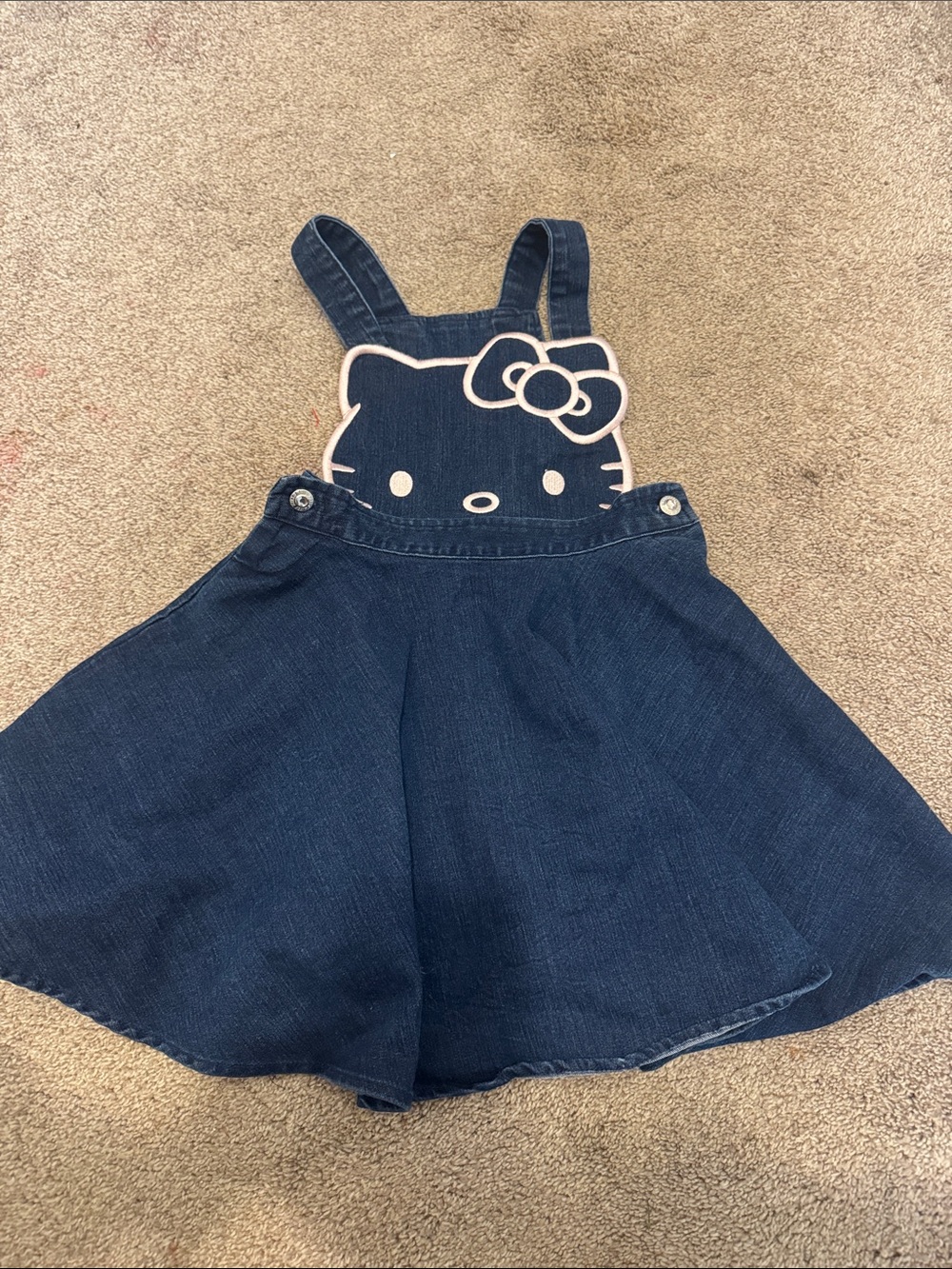 Hello Kitty Navy Denim Pinafore Dress with Appliqué